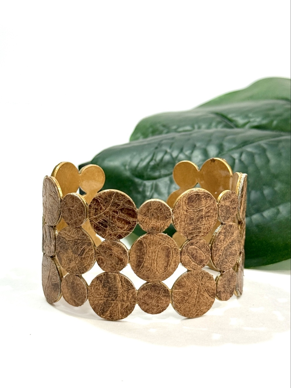 Chico's Textured Disc Cuff Bracelet Gold | NWT